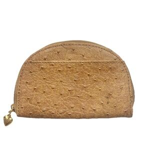 Brown Tan Taco Shaped Ostrich Texture Coin Pouch / Mini Zip Keychain Wallet